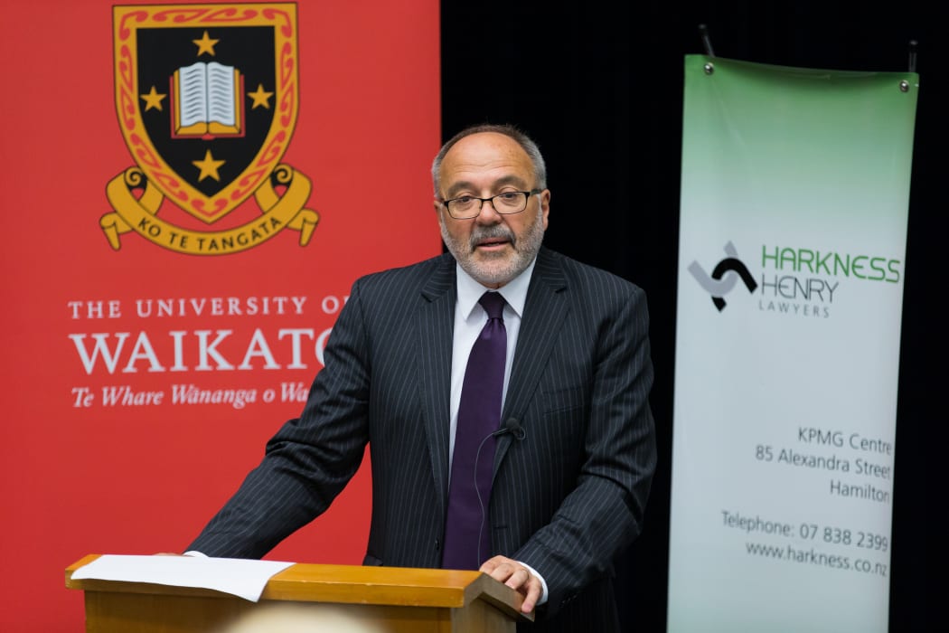 Sir Ron Young delivers a speech on legal aid at Waikato University on 7 September 2016.