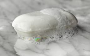 Bar of wet white soap