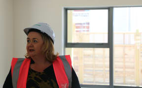 Housing Minister Megan Woods at the opening of new Kainga Ora apartments in New Lynn.