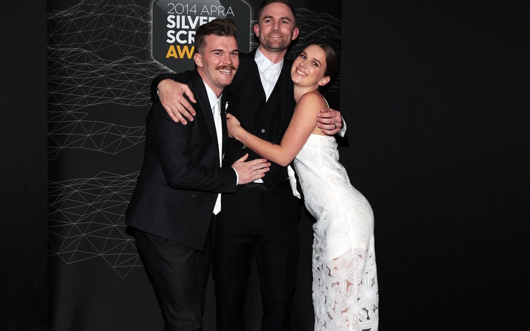 Caleb Nott, left, Joel Little and Georgia Nott of Broods pose at the 2014 Silver Scroll Awards.