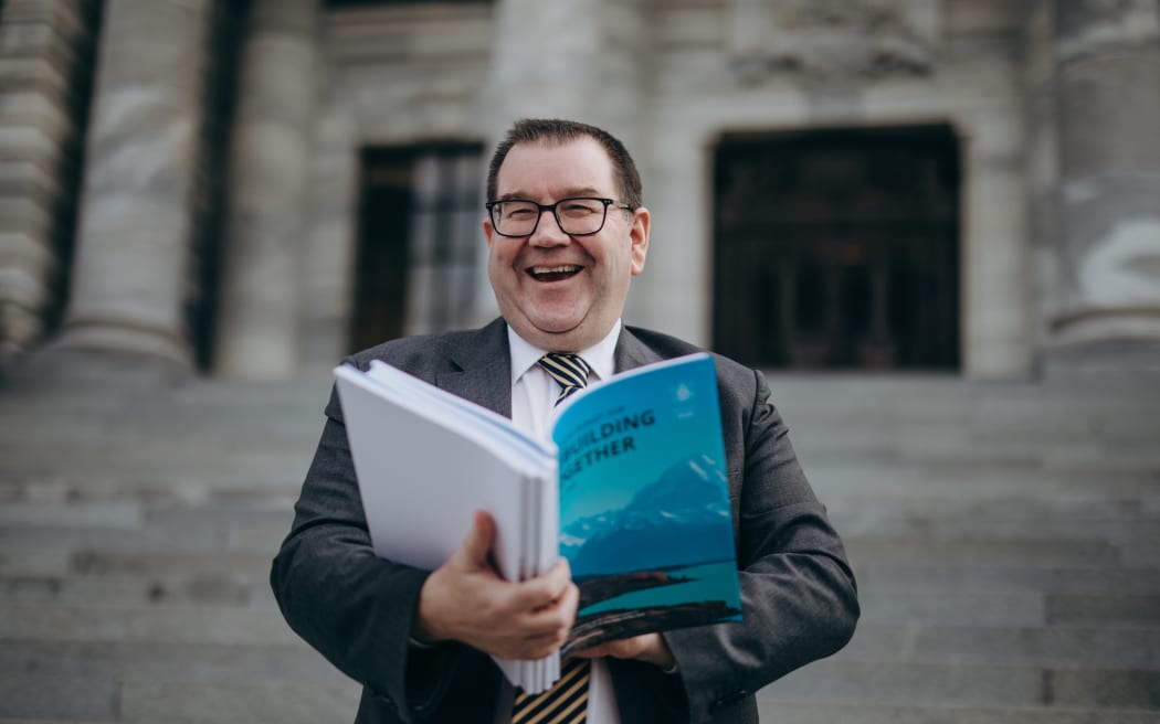 Grant Robertson holding the Budget 2020 ahead of its release.