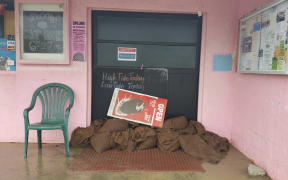 The Pink Shop put down sandbags ahead of the storm.