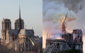 Notre Dame spire before and after