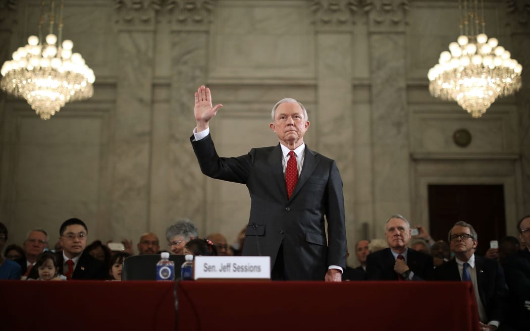Senator Jeff Sessions is sworn in before the Senate Judiciary Committee during his confirmation hearing to be the US attorney general.