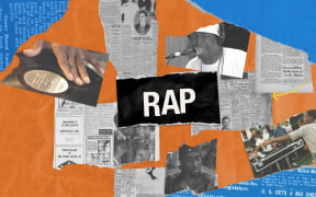 Title Rap and images of musicians and news articles.