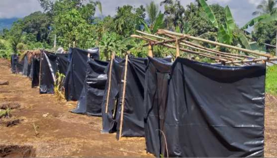 Temporary toilets at a care centre in Kabaya for people displaced by the Mt Ulawun volcano.