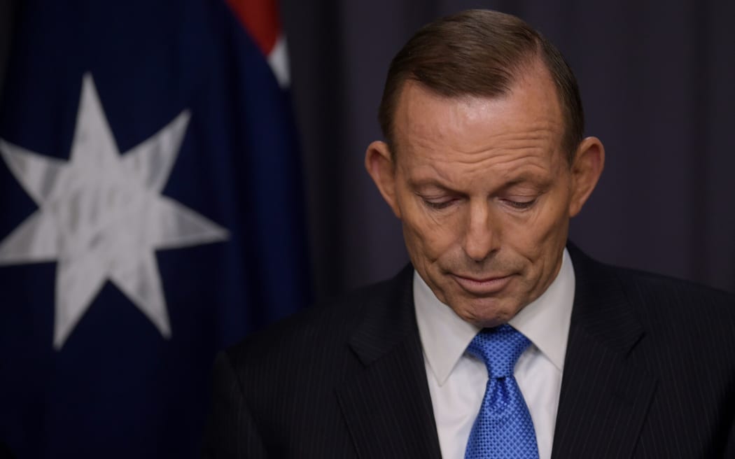 Tony Abbott at a media conference during the leadership challenge.