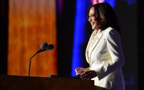 Vice President-elect Kamala Harris arrives to deliver remarks before introducing US President-elect Joe Biden in Wilmington, Delaware, on November 7, 2020, after being declared the winners of the presidential election.