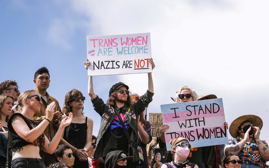 Supporters of the transgender community gather in Wellington.