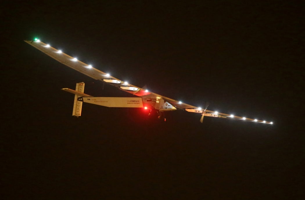 Solar Impulse 2 just before landing at the Nanjing Lukou International Airport in China.