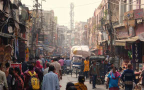 Traffic on the main street of Haridwar city in the north of India