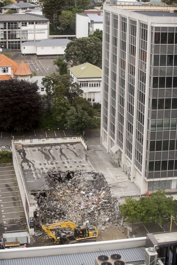 Demolition begins on 61 Molesworth Street in Wellington's CBD, starting with the car park building next door.