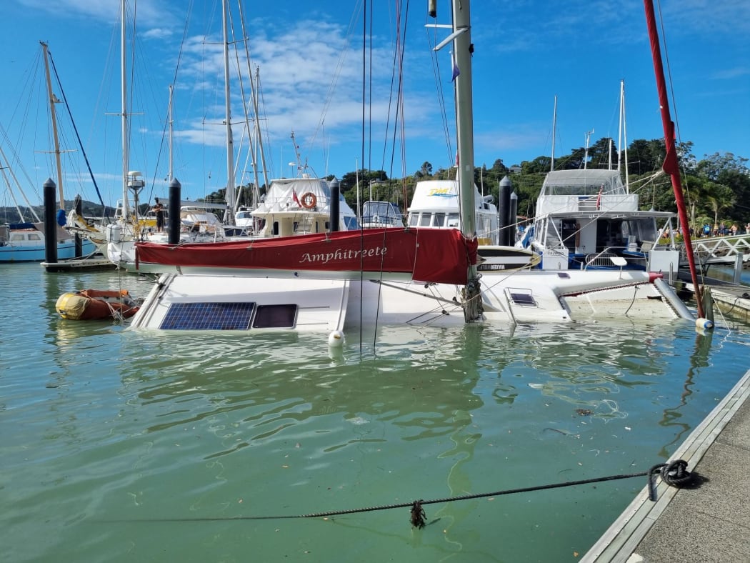 Boats were damaged at Tūtūkākā Marina in Far North overnight of 15 January after strong tidal surges as a result of remnants from Cyclone Cody and the volcanic eruption in Tonga.