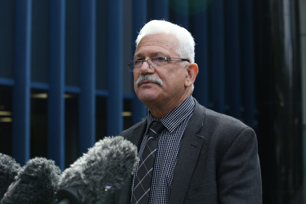 Maan Alkaisi - the spokesperson for the CTV Families Group, outside Wellington High Court.