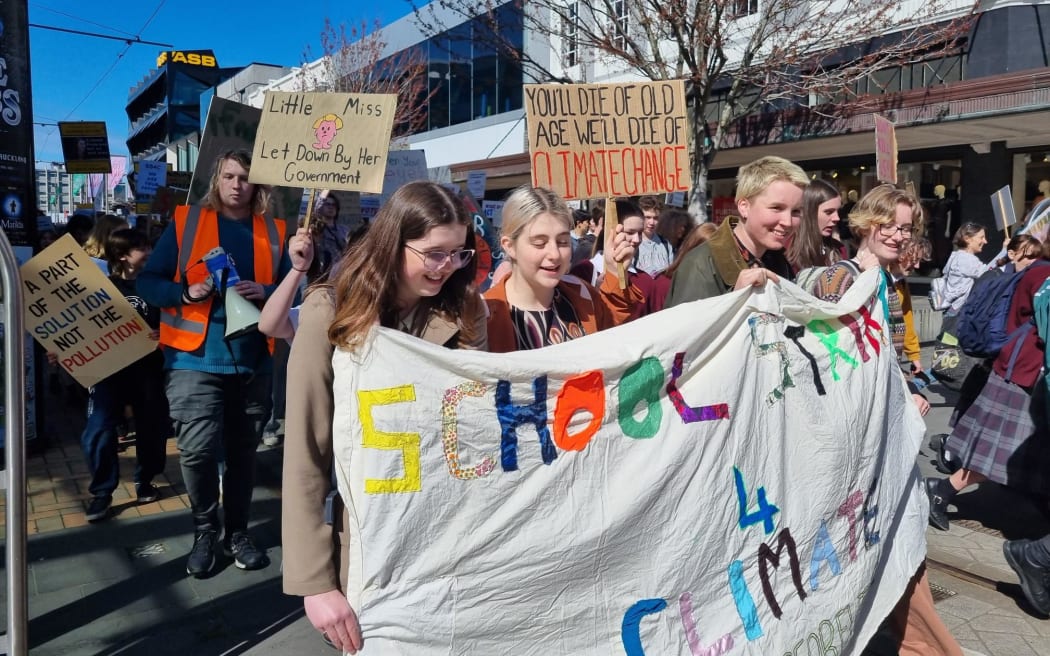 Climate Action School Strike March in Christchurch on September 23, 2022.