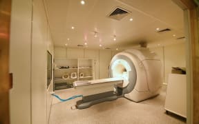 A MRI scanner room in a hospital.