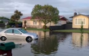 A flooded Bill Hercock Street, Napier