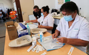 A vaccination center against the Covid-19 is set up at the Magenta Tower in the north east of the capital, Noumea.