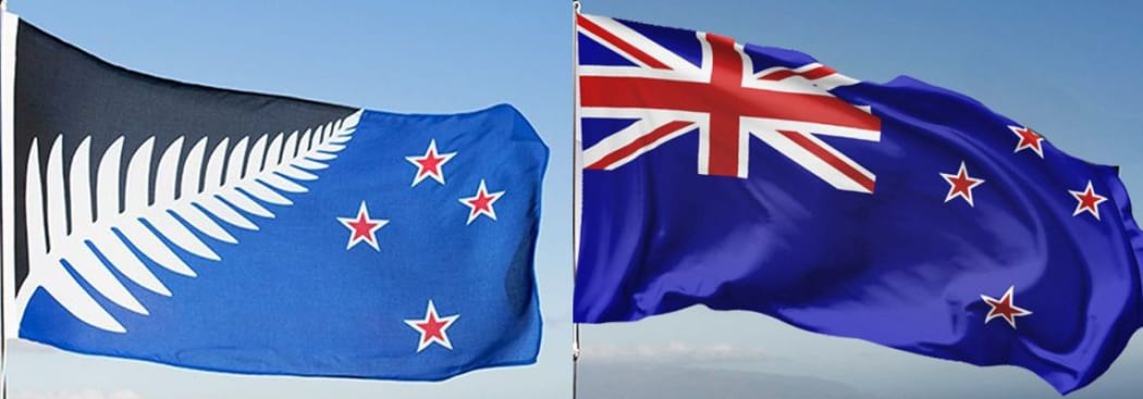 The proposed flag, left, sits alongside the current flag.