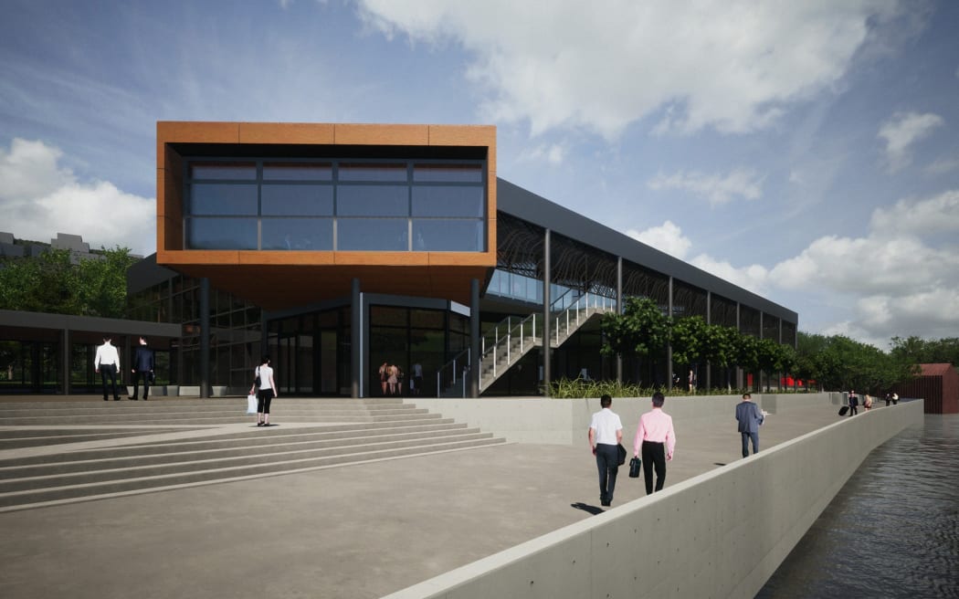 A concept image for the redesigned Ōruku Landing conference centre.