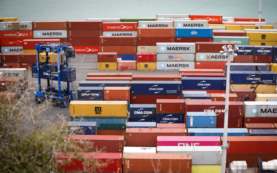 Containers being unloaded at Lyttelton Port