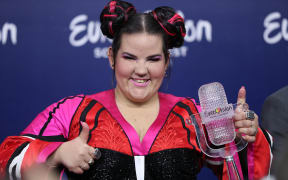 Winner singer Netta of Israel poses with the Trophy after winning the 2018 Eurovision Song Contest Grand Final.