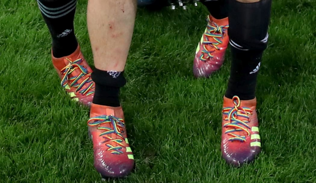 Autumn International, Stadio Olimpico, Rome, Italy 24/11/2018
Italy vs New Zealand All Blacks
Dalton Papalii and Ardie Savea after the game, wearing rainbow laces on their boots in support of Gareth Thomas.
Mandatory Credit ©INPHO/Dan Sheridan / www.photosport.nz