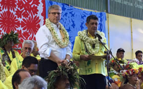 The president of the Maohi Protestant Church in French Polynesia, Reverend  Taaroarii Maraea, right, and World Council of Churches (WCC) general secretary Rev Dr Olav Fykse Tveit during the church's Synod in 2017.