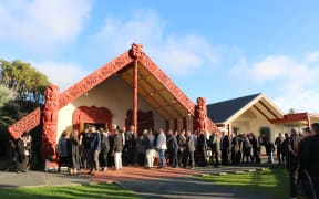 The pōwhiri at the start of the National Iwi Chairs Forum at Takapūwāhia marae in Porirua