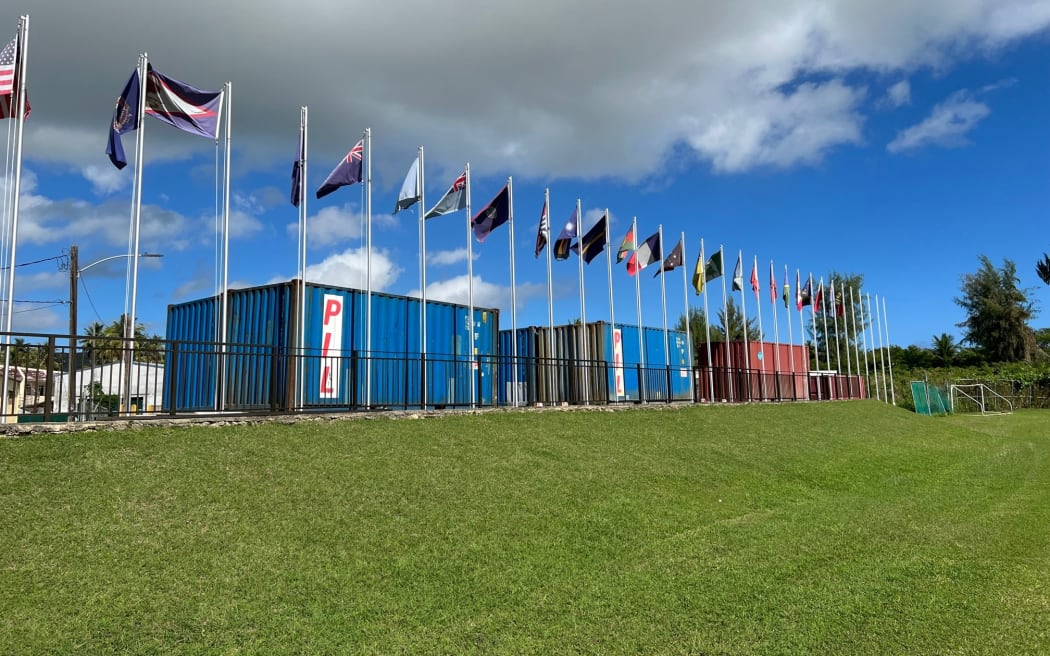 Flags for countries set to compete in Pacific Mini Games, flying in CNMI