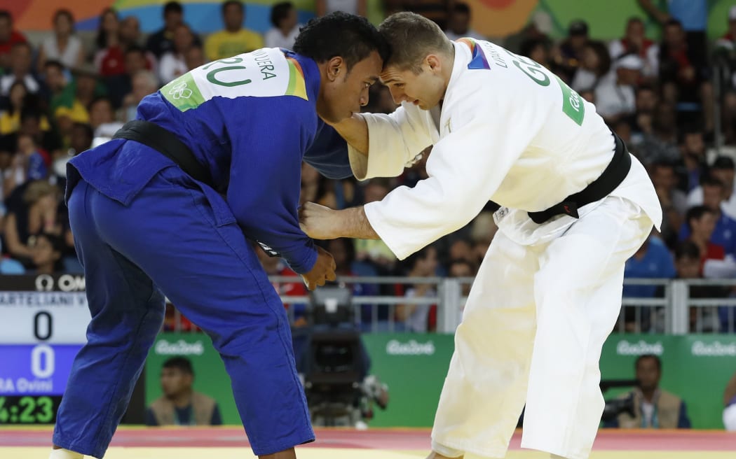 Nauru' judoka Ovini Uera in action at the Rio Olympics.