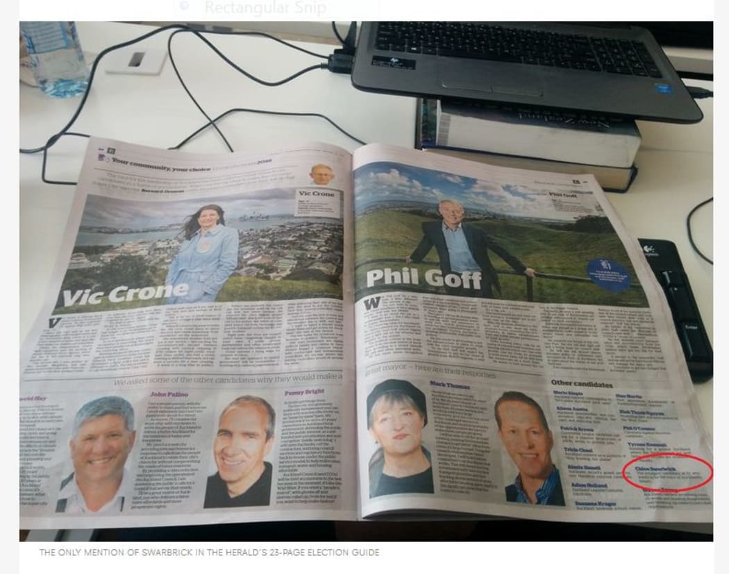 The Spinoff's pic of NZ Herald election spread highlight the scant coverage given to Chloe Swarbrick.