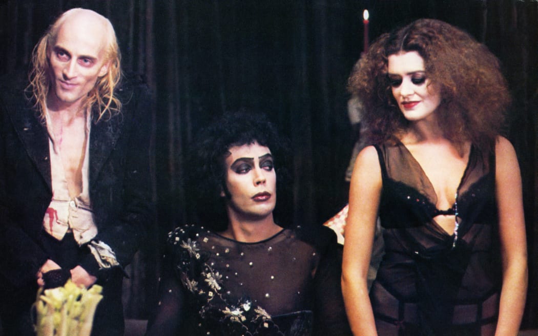 Richard O'Brien, Tim Curry and Patricia Quinn in a publicity shot for the Rocky Horror Picture Show (1975)