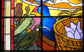 Holy Trinity Anglican Cathedral in Auckland - detail of stained glass window designed by Nigel Brown