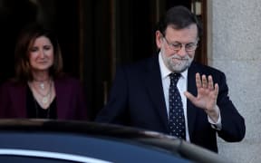 Former Spanish Prime Minister Mariano Rajoy leaves the Spanish Supreme Court after testifying as witness in a hearing of the trial of 12 Catalan leaders in Madrid.