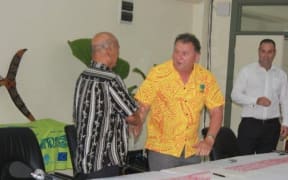 Ulu o Tokelau Kuresa Nassau with the NZ Ambassador for Pacific Economic Development and High Commissioner to Nauru Shane Jones