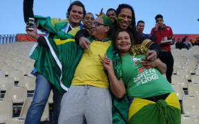 Fans at the Brazil versus Senegal semi-final in Christchurch.