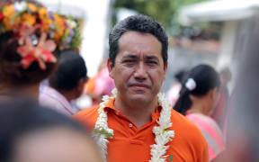 This file photo taken on September 28, 2014 shows Marcel Tuihani, the new president of Polynesia's assembly, meeting supporters of the Orange party in Papeete.
