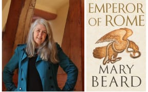 composite of Mary beard and the book cover of Emperor of Rome