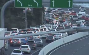Traffic is backing up on SH1 out of Wellington due to the slip on the Ngauranga Gorge.