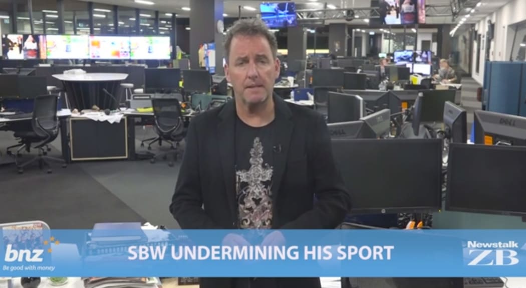 Mike Hosking criticises SBW in an online comment sponsored by the bank SBW blanked out on his collar.