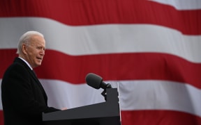 US President-Elect Joe Biden speaks in Delaware before departing for Washington, DC on 19 January.