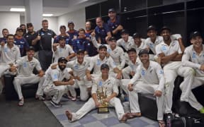Black Caps celebrate historic away test series win over Pakistan.
