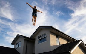 New Zealand Olympic trampolinist Dylan Schmidt training at his Karaka home.