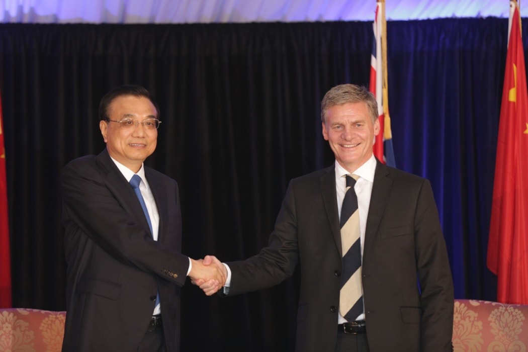 Chinese Premier Li Keqiang and New Zealand Prime Minister Bill English.