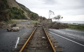 Railway tracks ripped from the line alond state highway 1 - north of Kaikoura
