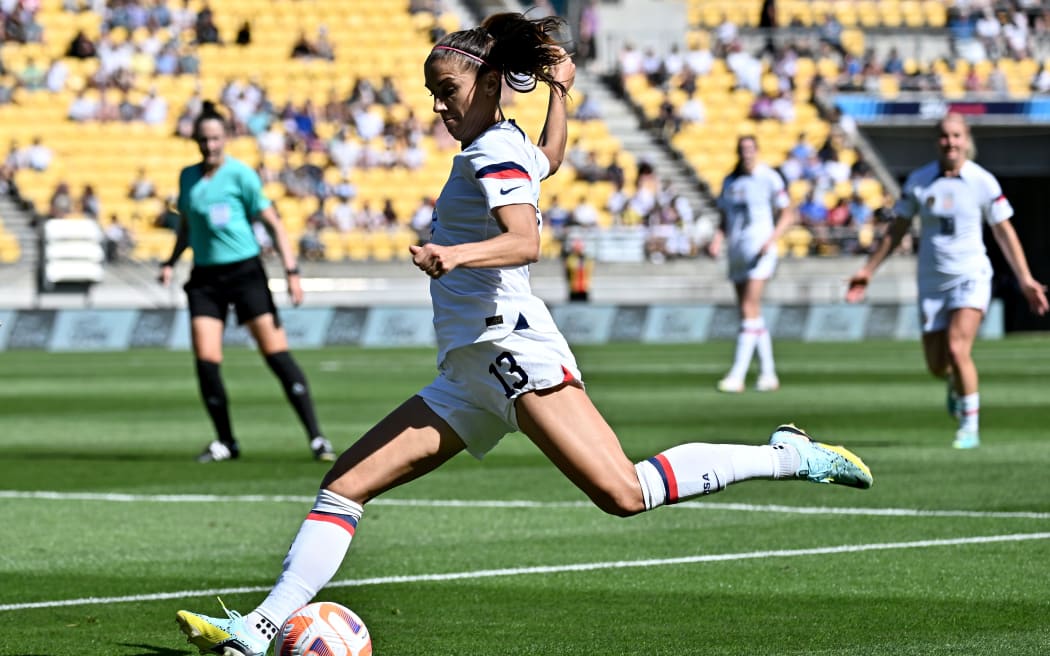 Alex Morgan of the USA during the women’s international football friendly game against New Zealand Football Ferns, 2023.