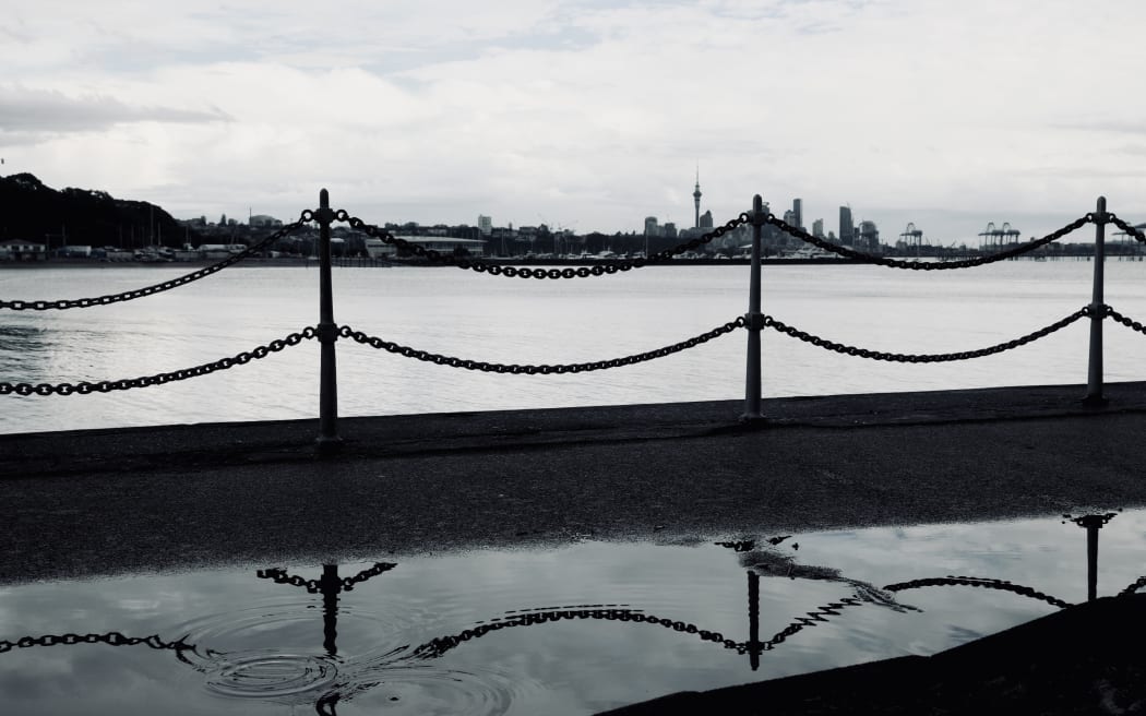 Rain clearing at a cloudy Mission Bay, Auckland, 30 May 2022.