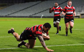 Codie Taylor dives over for a try during a Mitre 10 Cup rugby match between North Harbour and Canterbury at North Harbour Stadium, Auckland, New Zealand. Friday 11 September 2020. © Copyright photo: Andrew Cornaga / www.photosport.nz