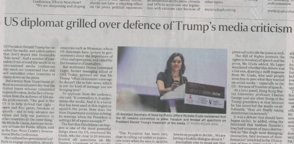 Michelle Guida's defence of Donald Trump's "fake news" attacks on media made the news in The Straits Times.